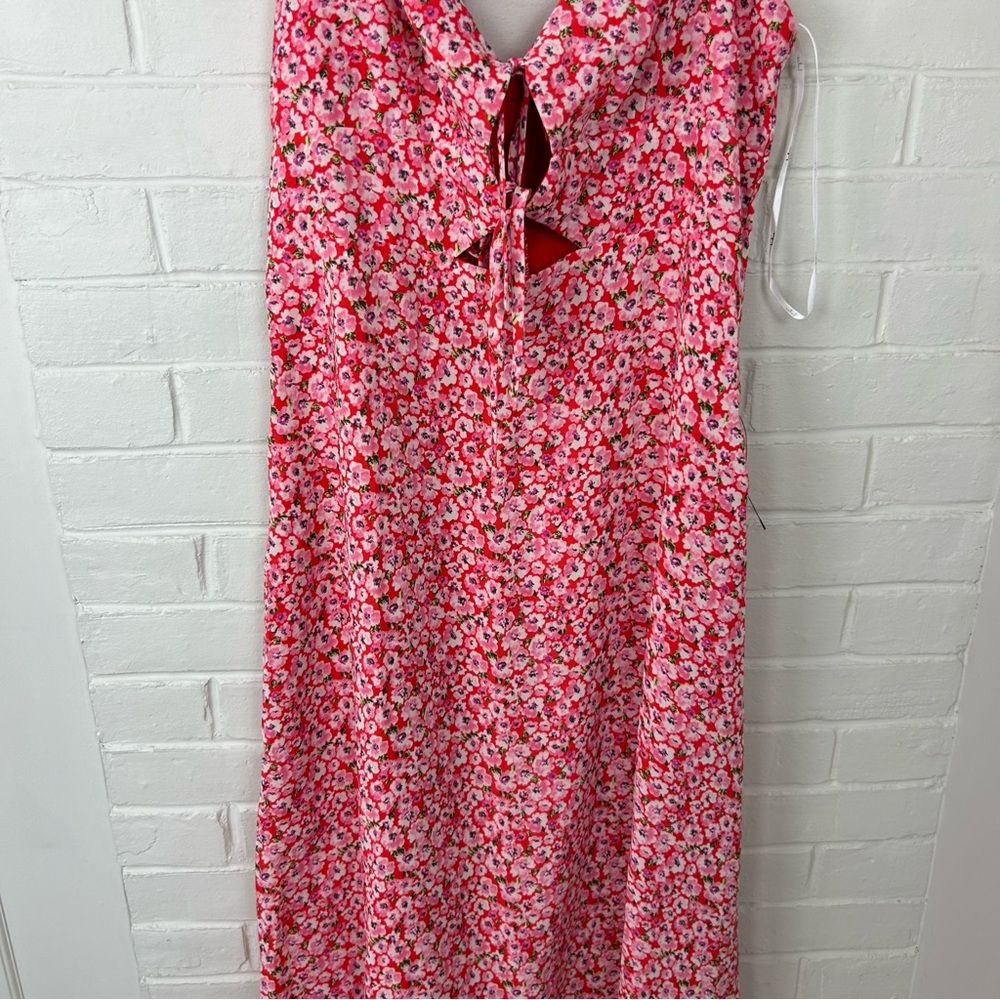 NWT Lulus Intricate Sweetness Red Floral Tie Front Sleeveless Midi Dress Size L - Picture 5 of 14